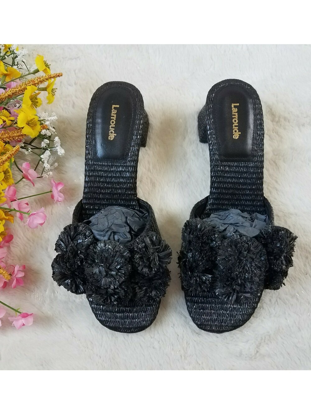 Larroude  Brigite Ruffle Raffia Sandals - Picture 4 of 11